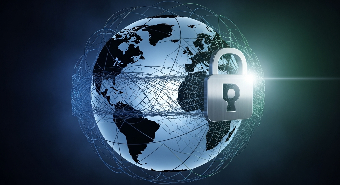 A conceptual graphic showing a clean, modern chat interface on a laptop.