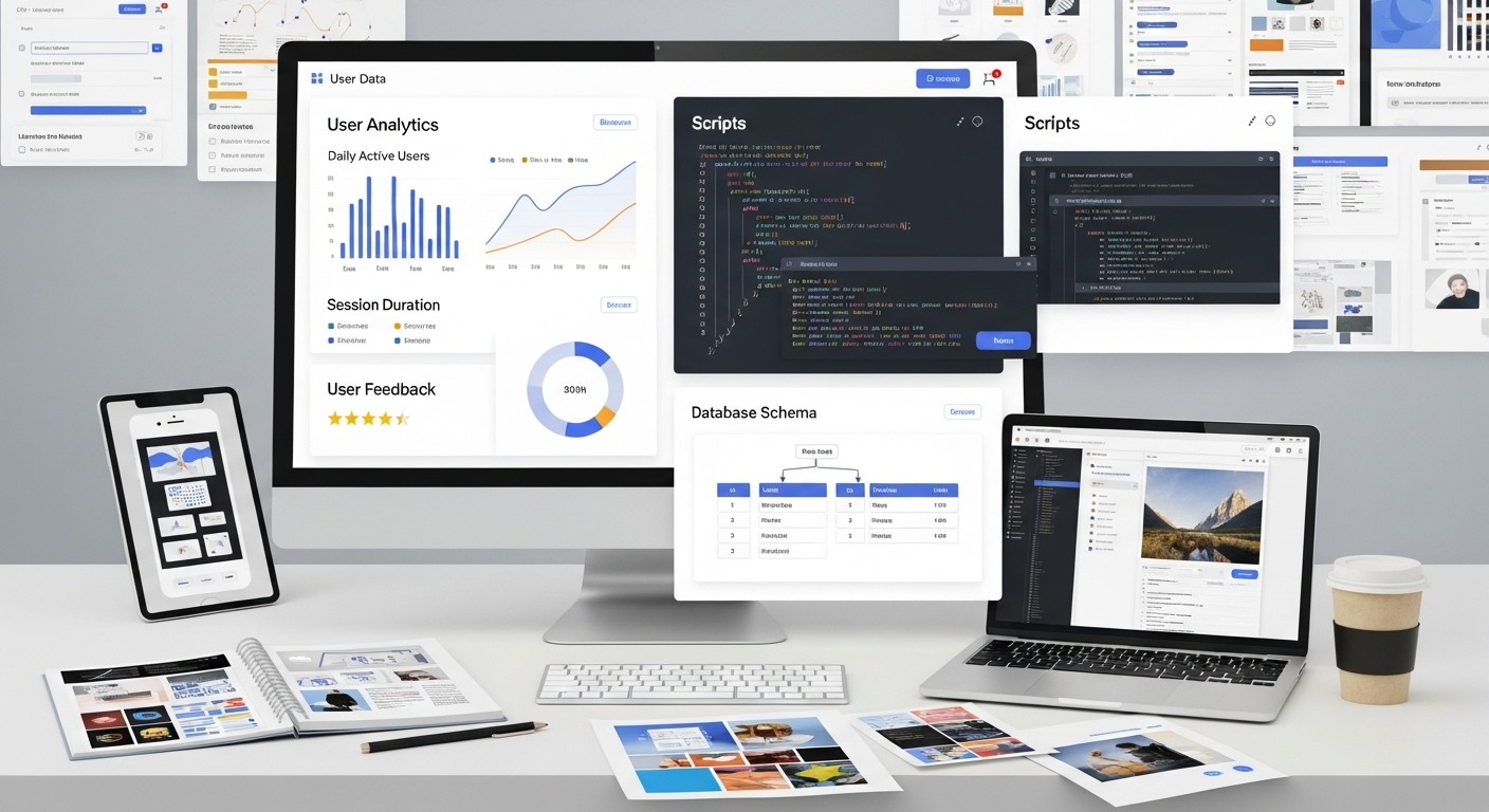 A conceptual graphic showing a clean, modern chat interface on a laptop.